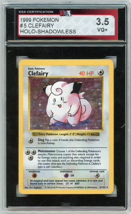 1999 Pokemon Clefairy Holographic Shadowless #5 Graded Card KSA 3.5