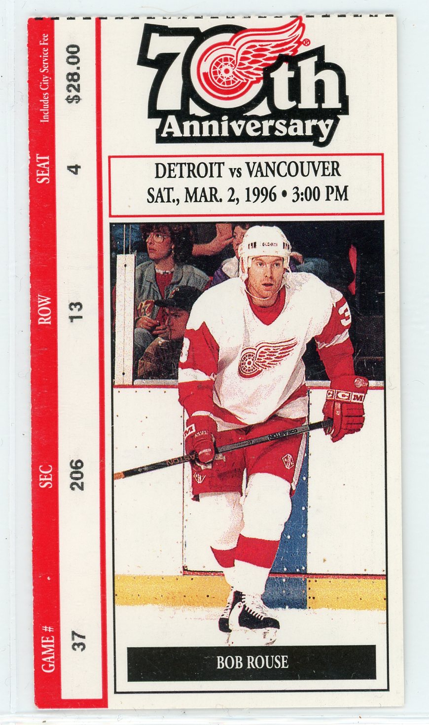 Detroit Red Wings vs. Vancouver Canucks Vintage Ticket Stub 1996