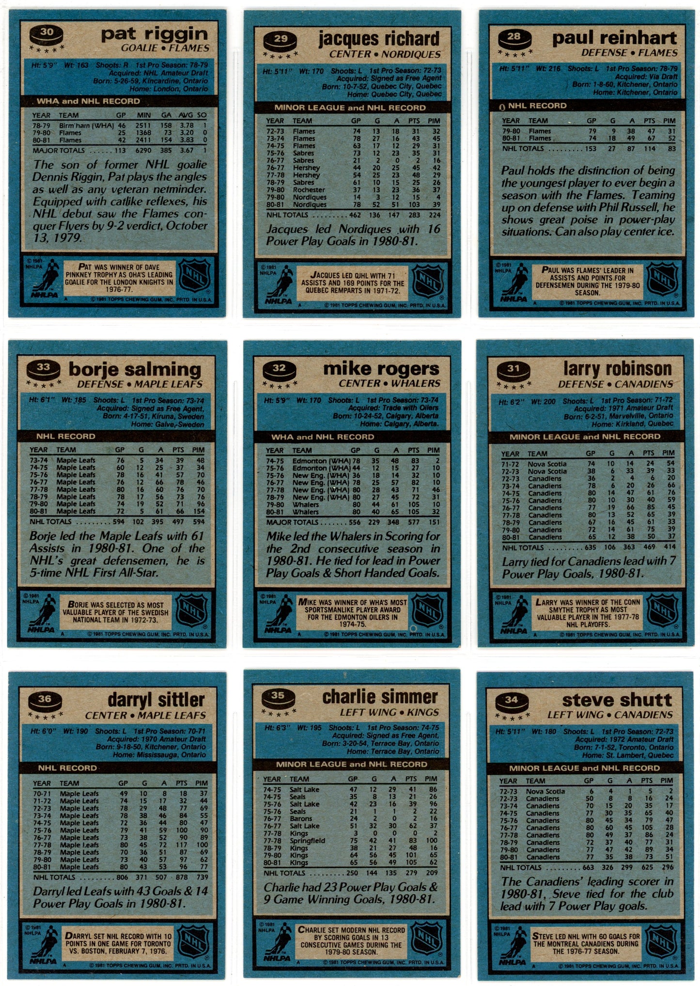 1981/82 Topps NHL Hockey Complete Set (198 Cards) EX Condition