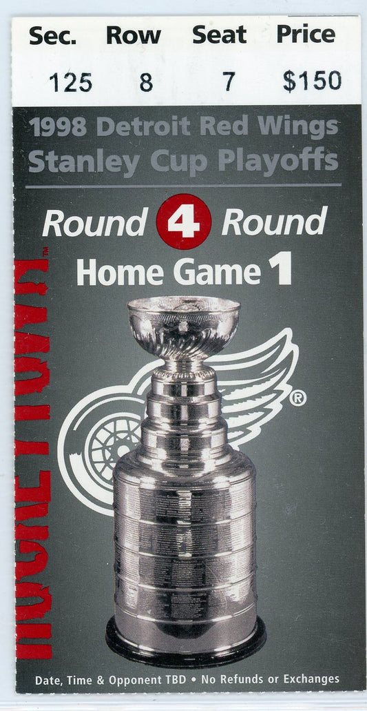 Detroit Red Wings Stanley Cups Playoffs Round Four Vintage Ticket Stub Joe Louis Arena 1998