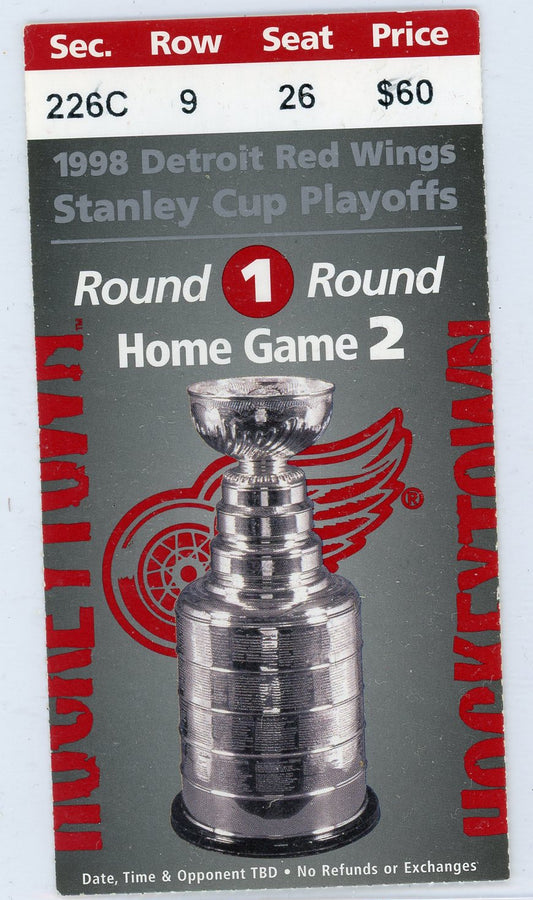 Detroit Red Wings Stanley Cups Playoffs Round 1 Vintage Ticket Stub Joe Louis Arena 1998