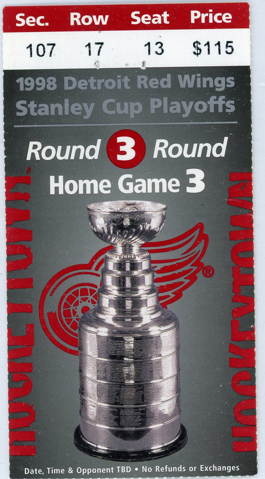 Detroit Red Wings Stanley Cups Playoffs Round 3 Vintage Ticket Stub Joe Louis Arena 1998