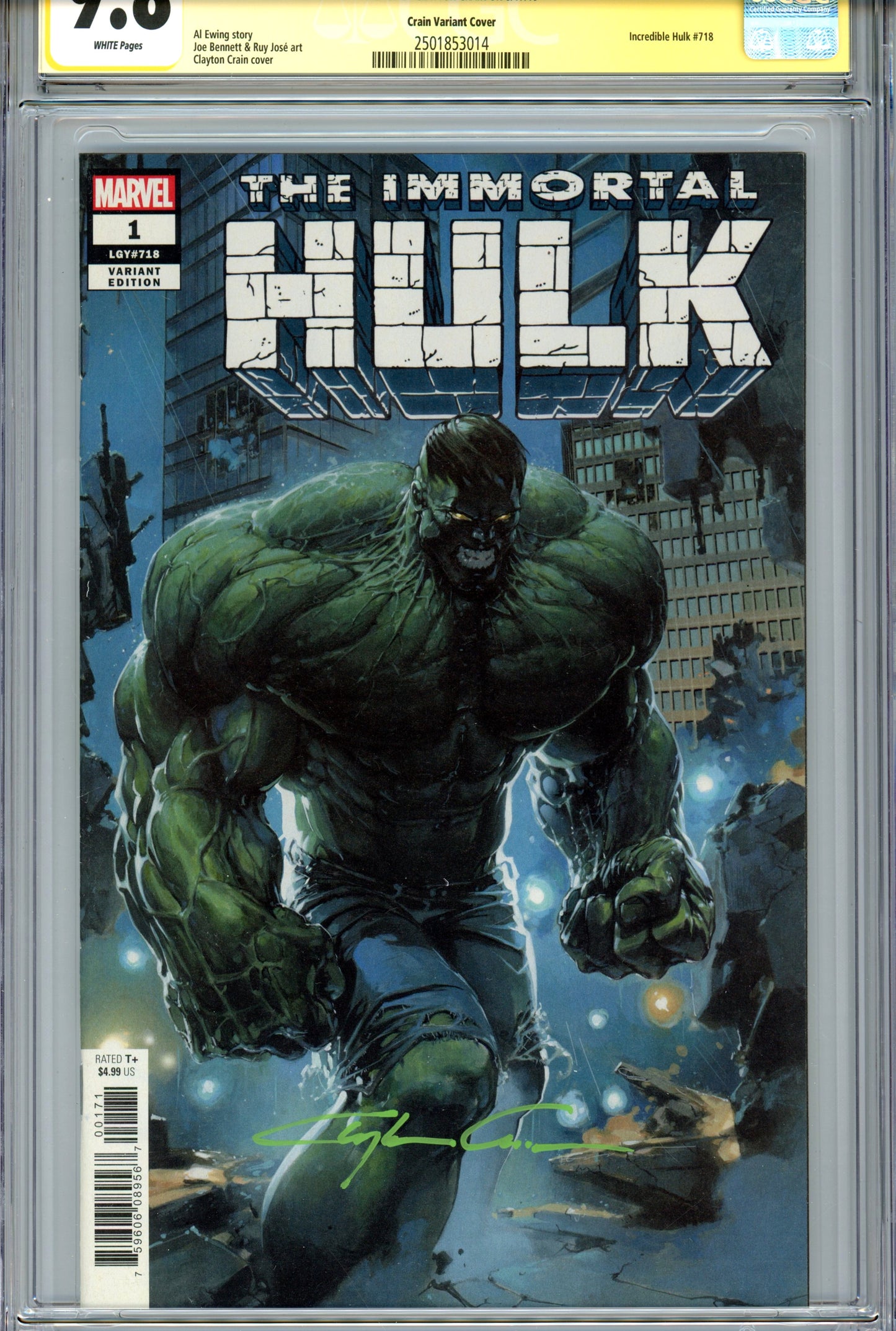 Immortal Hulk #1 (CGC Signature Series 9.8) – Clayton Crain 1:25 Incentive Variant