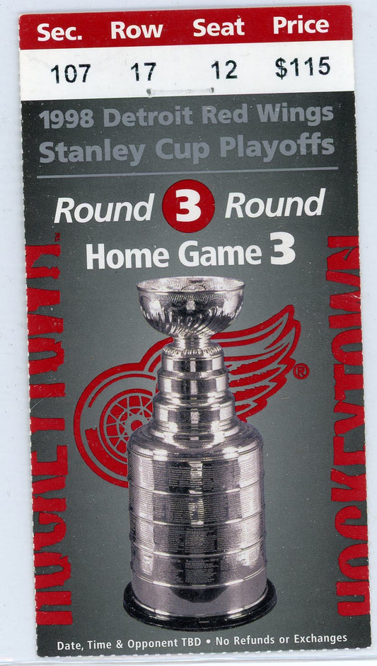 Detroit Red Wings Stanley Cups Playoffs Round 3 Vintage Ticket Joe Louis Arena 1998