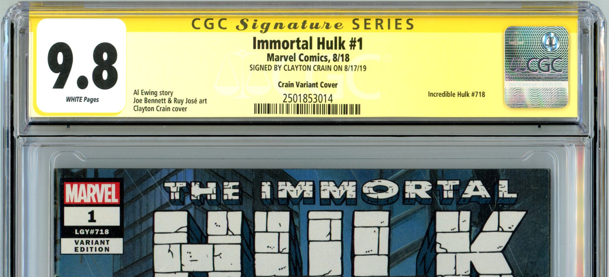 Immortal Hulk #1 (CGC Signature Series 9.8) – Clayton Crain 1:25 Incentive Variant