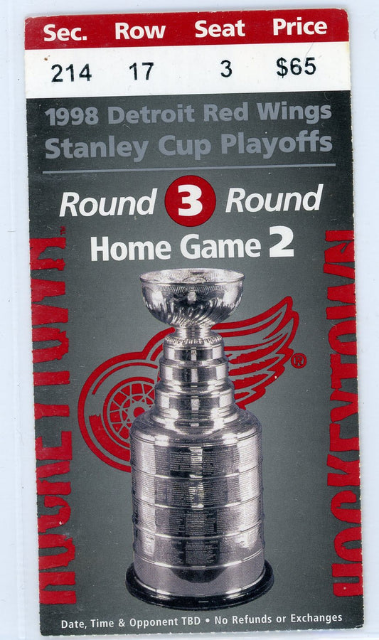 Detroit Red Wings Stanley Cups Playoffs Round 3 Vintage Stub Joe Louis Arena 1998