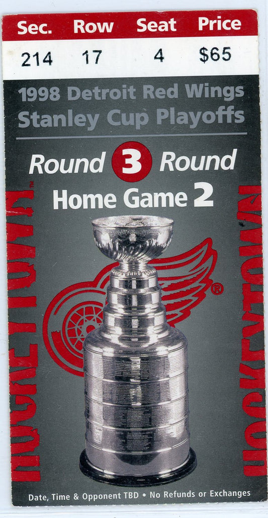 Detroit Red Wings Stanley Cups Playoffs Round 3 Vintage Ticket Stub Joe Louis Arena 1998