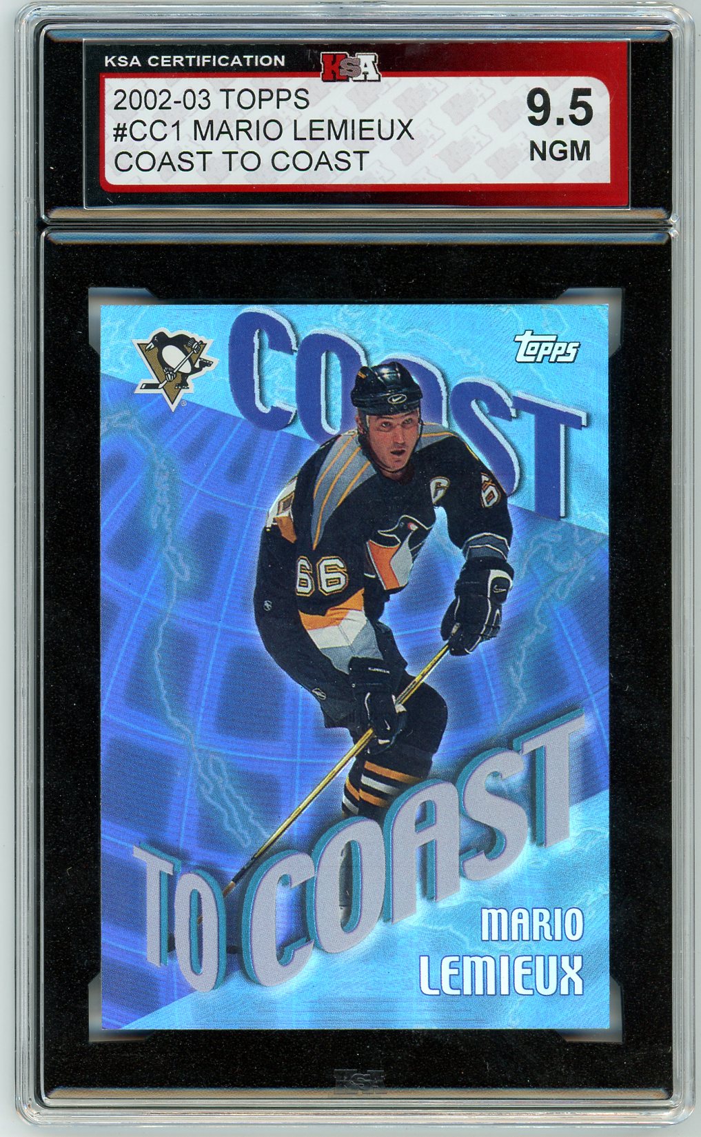 2002/03 Topps Mario Lemieux Coast to Coast Graded Card KSA 9.5