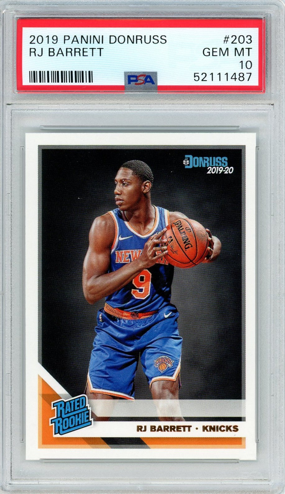2019 Panini Donruss RJ Barrett Rated Rookies Graded Rookie Card #203 PSA 10