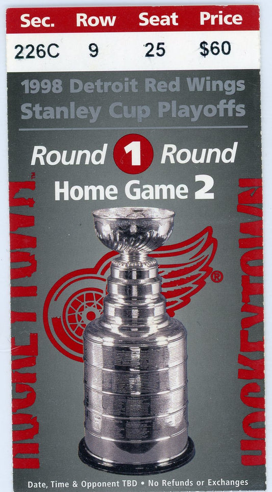 Detroit Red Wings Stanley Cups Playoffs Round 1 Vintage Ticket Stub Joe Louis Arena 1998