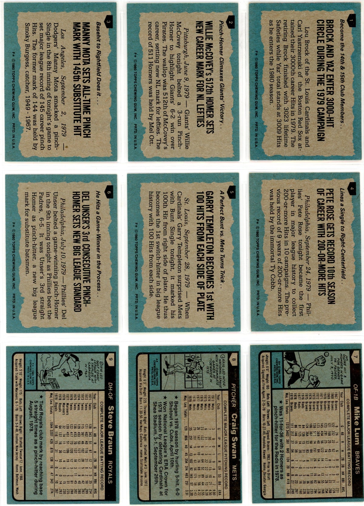 1980 Topps MLB Baseball Complete Set (726 Cards) Rickey Henderson Rookie - Razor Sharp!