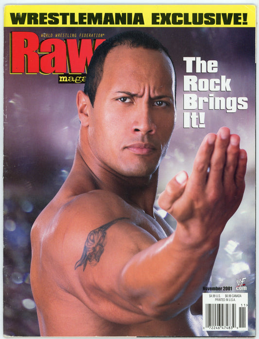 WWF WWE Raw Vintage Wrestling Magazine (November 2001) The Rock Cover