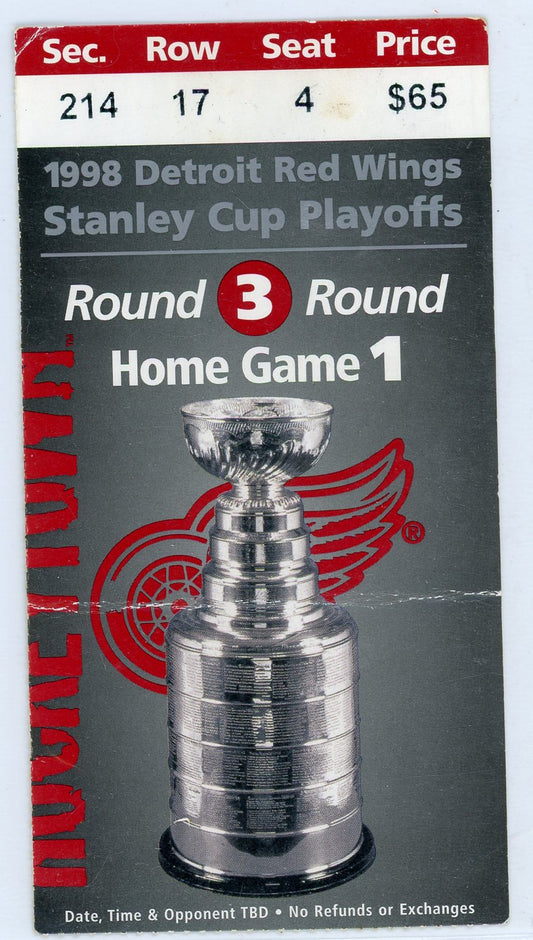 Detroit Red Wings Stanley Cups Playoffs Round Three Vintage Ticket Stub Joe Louis Arena 1998