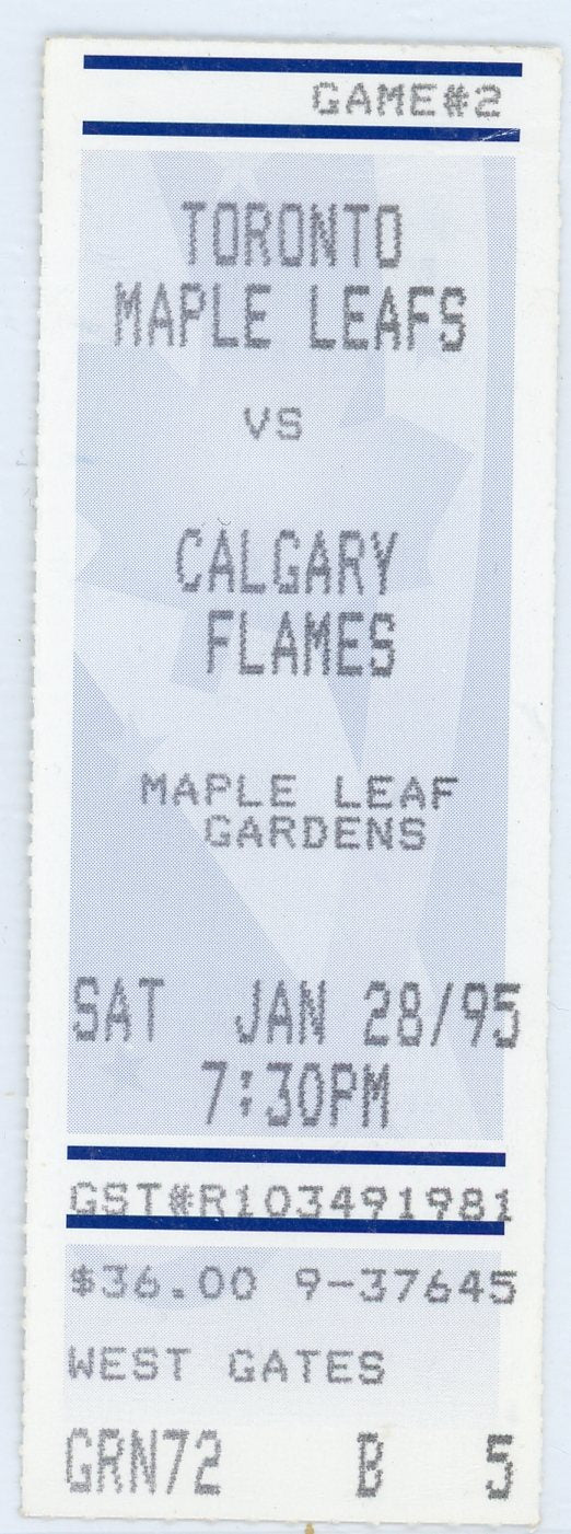 Toronto Maple Leafs vs. Calgary Flames Vintage Ticket Stub Gardens 1995