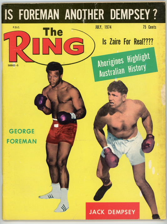 The Ring Vintage Boxing Magazine (July 1974) George Foreman, Jack Dempsey Cover