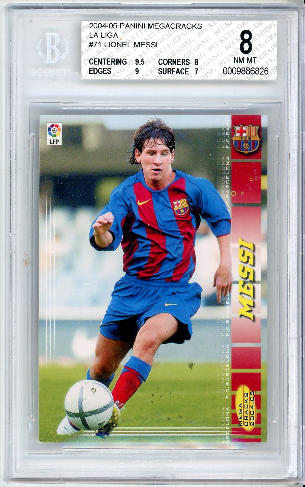 2004/05 Panini Megacracks La Liga Lionel Messi  #71 Graded Rookie Card BGS 8