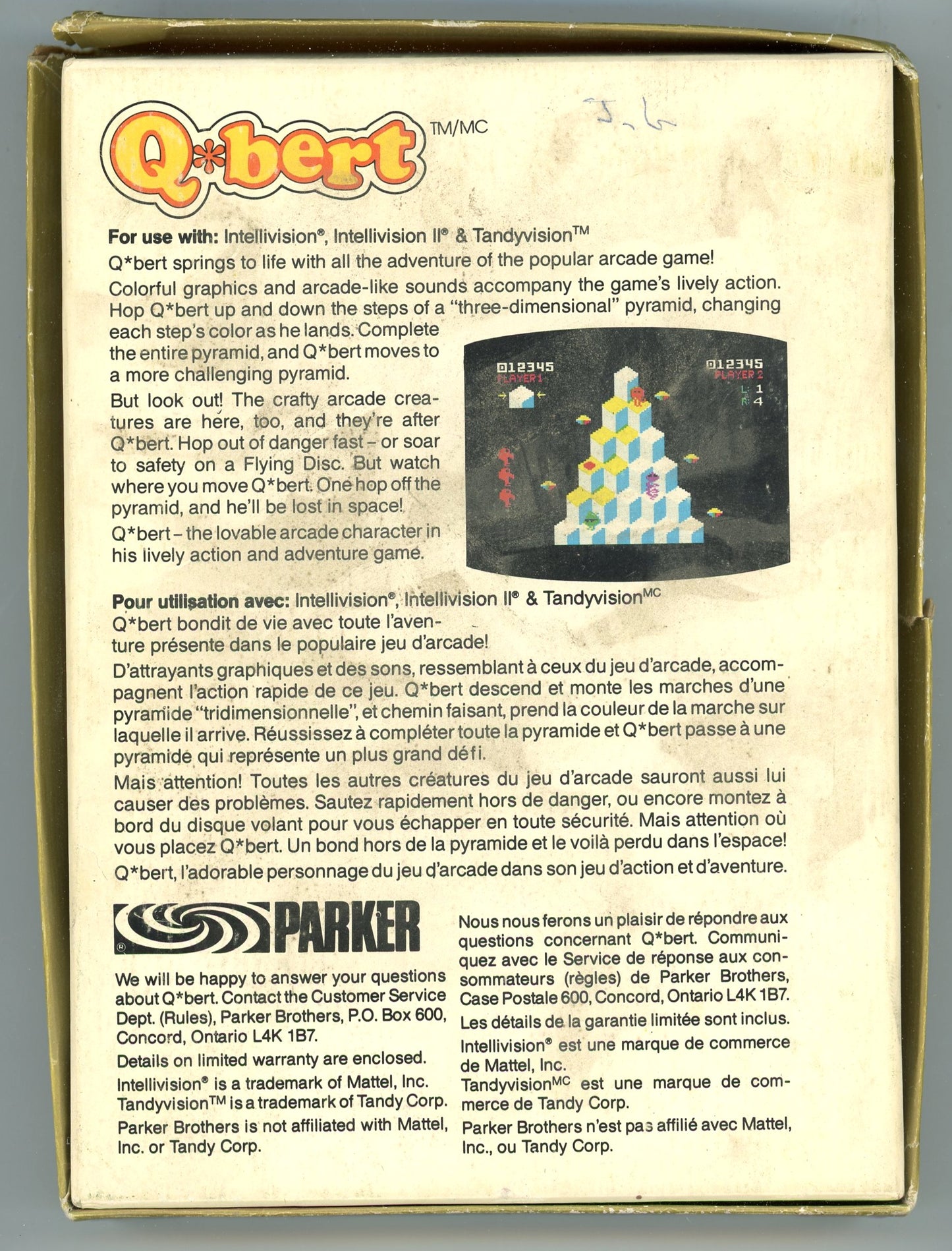 1983 Parker Brothers Q*bert Intellivision Video Game Cartridge in Box