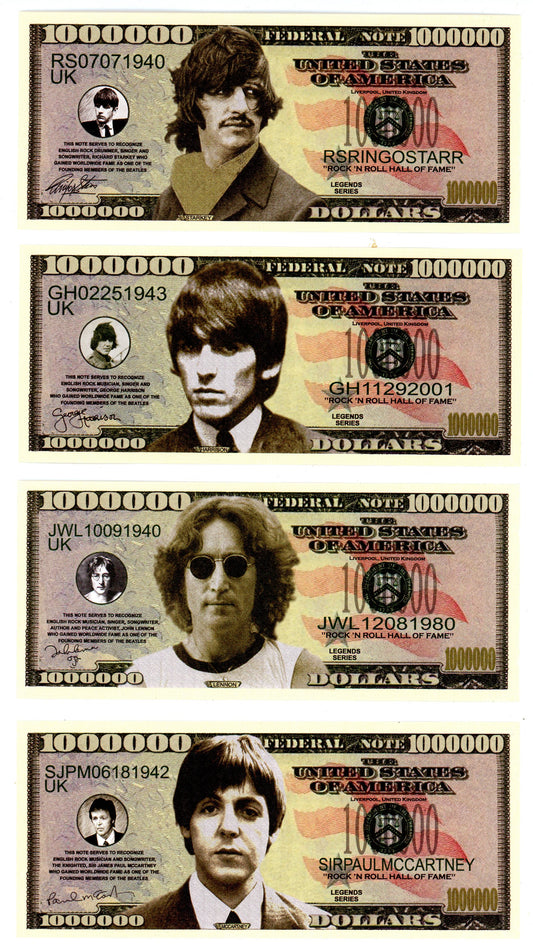 The Beatles Novelty Bank Notes (Set of 4)