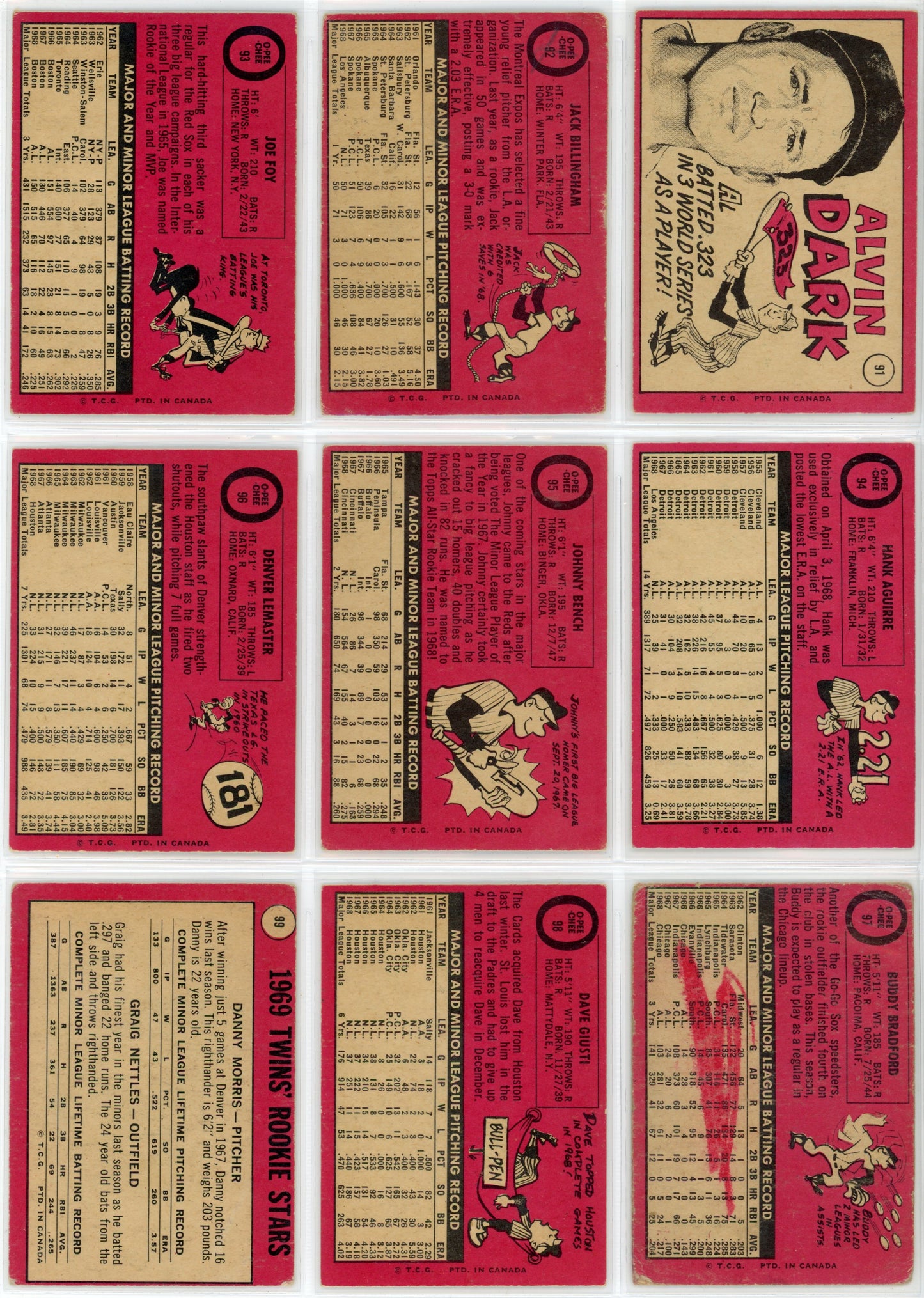 1969 OPC O-Pee-Chee MLB Baseball Card Complete Set (218 Cards) VG+/EX