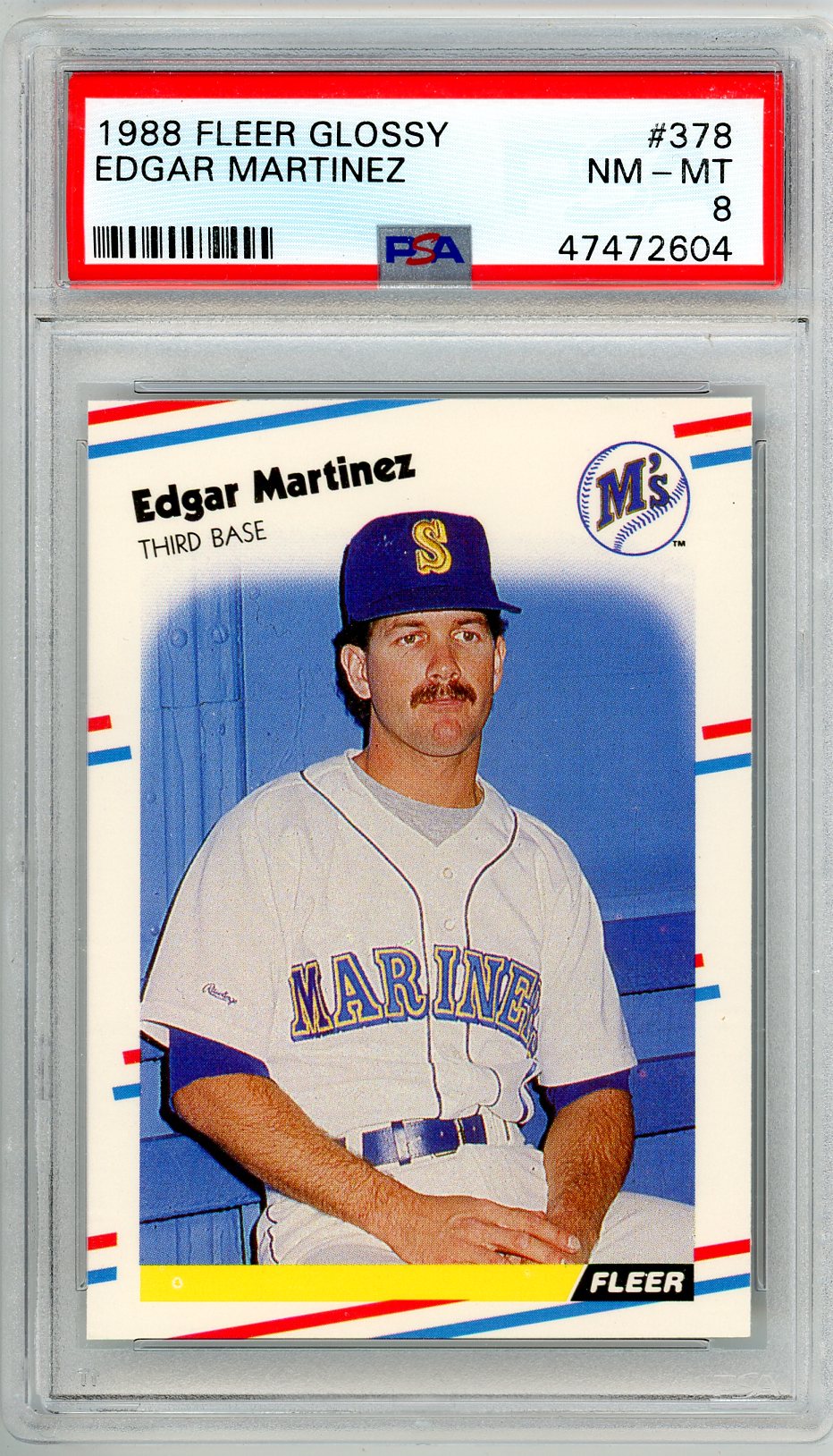 1988 Fleer Glossy Edgar Martinez Graded Card #378 PSA 8