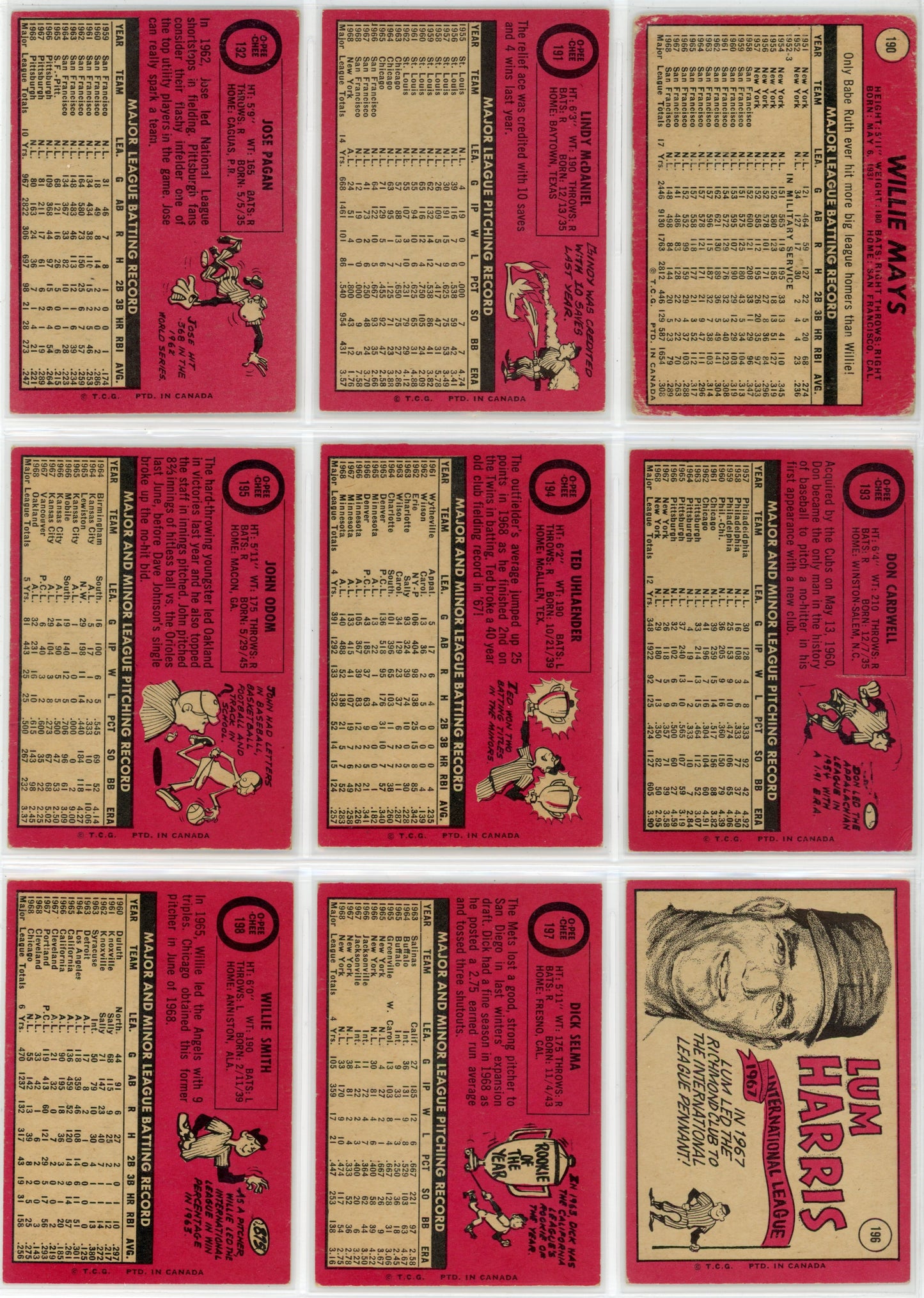 1969 OPC O-Pee-Chee MLB Baseball Card Complete Set (218 Cards) VG+/EX