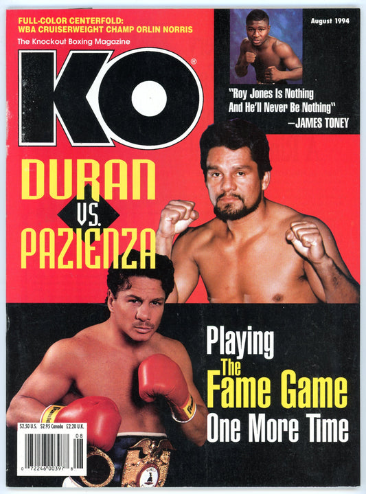 KO Knockout Boxing Vintage Magazine (August 1994) Roberto Duran vs. Vinny Pazienza
