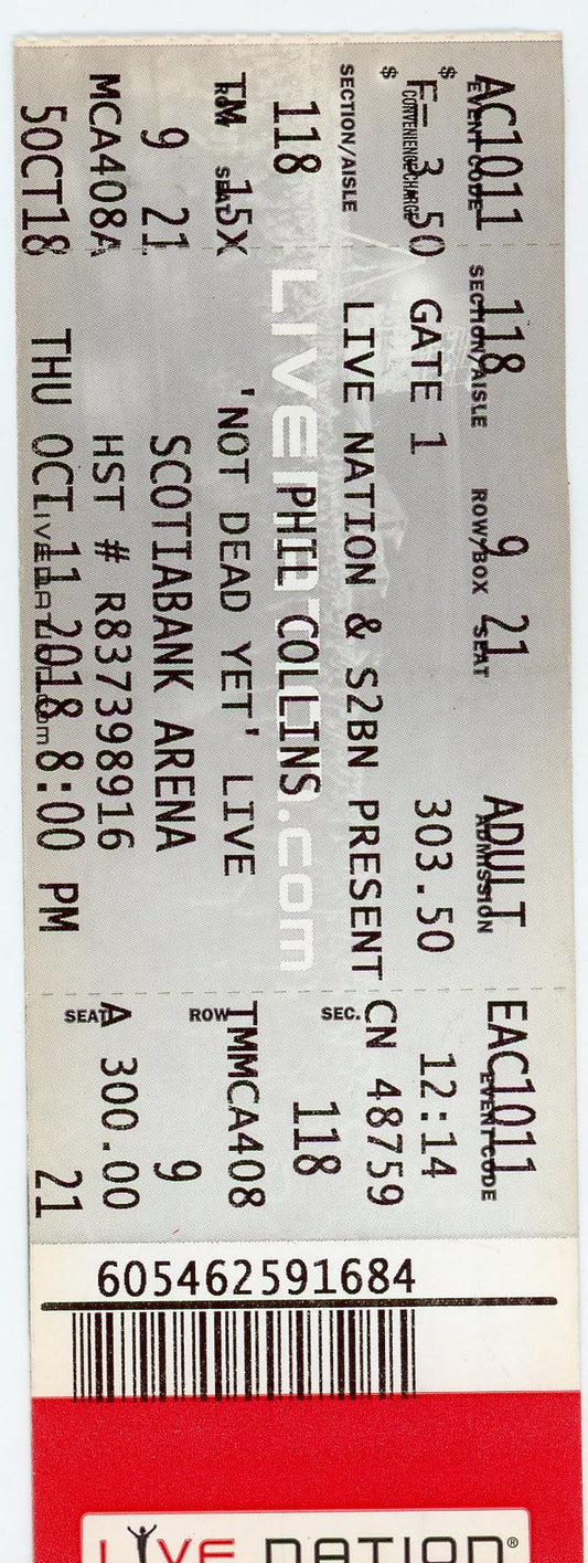 Phil Collins Concert Ticket Stub Scotiabank Arena (Toronto, 2018)