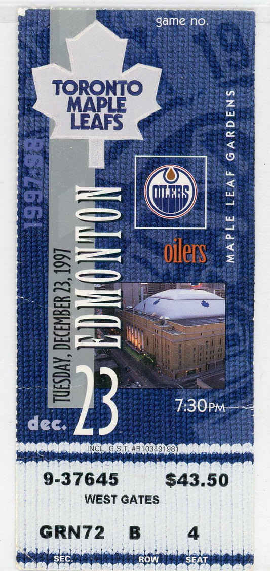 Toronto Maple Leafs vs. Edmonton Oilers Vintage Ticket Stub Maple Leaf Gardens 1997