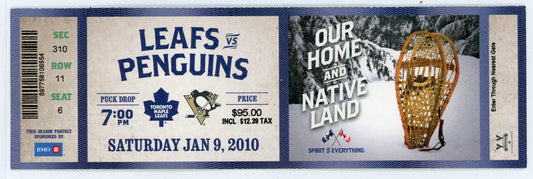 Toronto Maple Leafs vs. Pittsburgh Penguins Vintage Ticket Stub Air Canada Centre 2010 Crosby