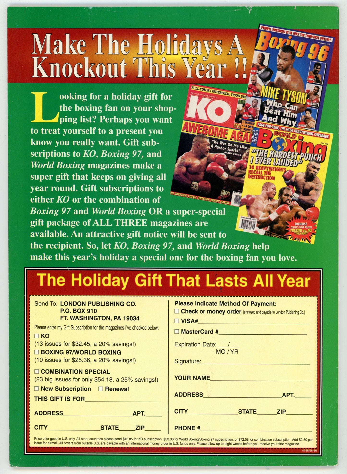 KO Knockout Boxing Vintage Magazine (Winter 1996) Evander Holyfield vs. Mike Tyson