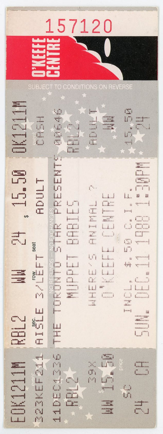 Muppet Babies Live Vintage Ticket Stub O'Keefe Centre (Toronto, 1988)