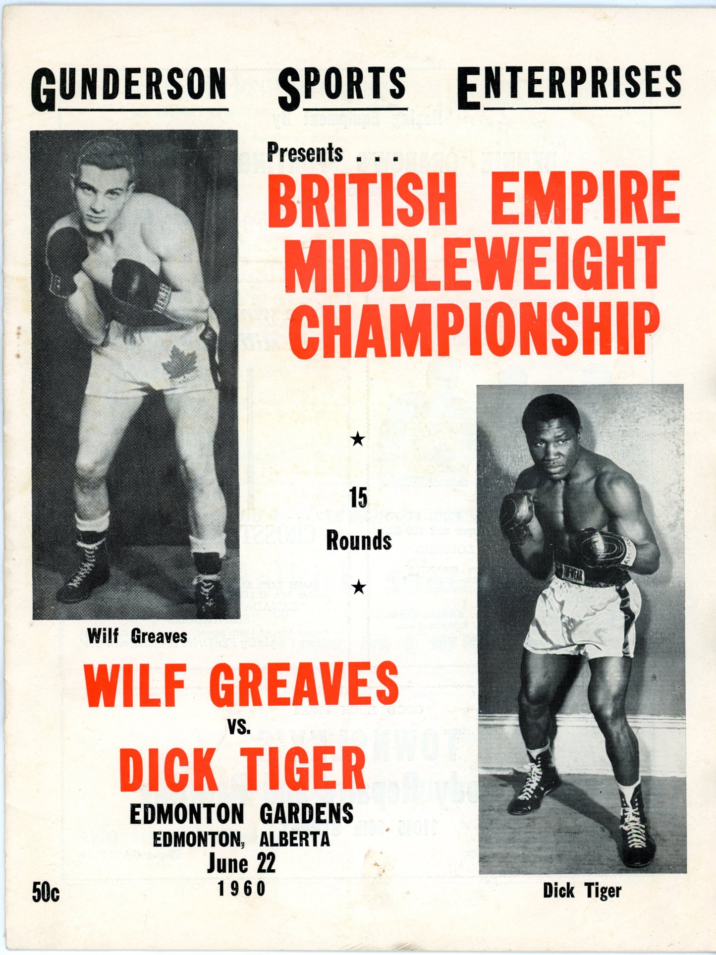 British Empire Middleweight Championship Vintage Program (Edmonton, June 22, 1960) Will Greaves vs. Dick Tiger