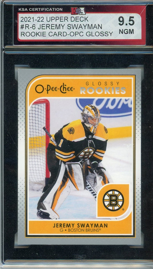2021/22 Upper Deck Jeremy Swayman OPC Glossy Graded Rookie Card #R-6 KSA 9.5
