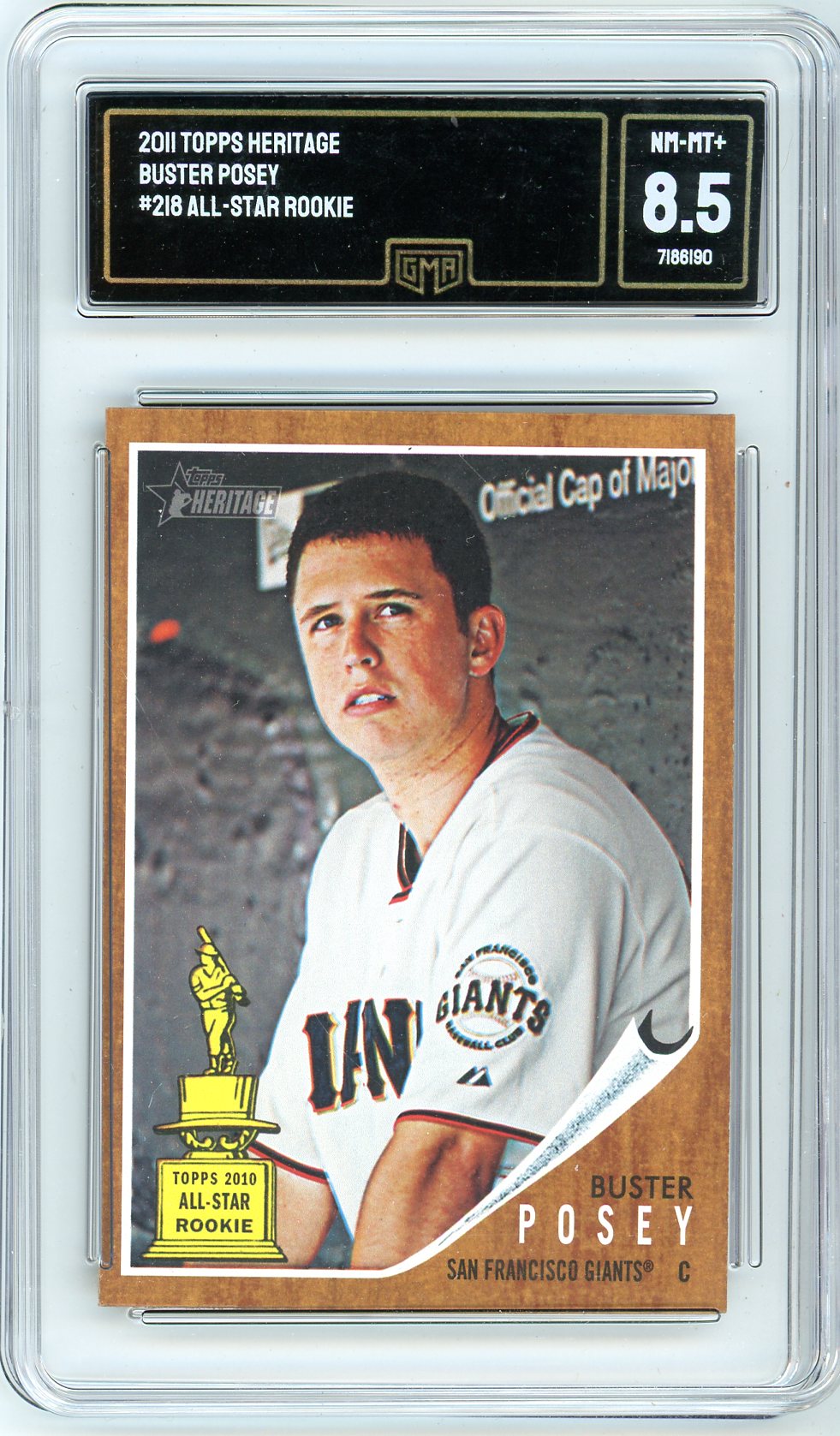 2011 Topps Heritage Buster Posey Graded Rookie Card #218 GMA 8.5