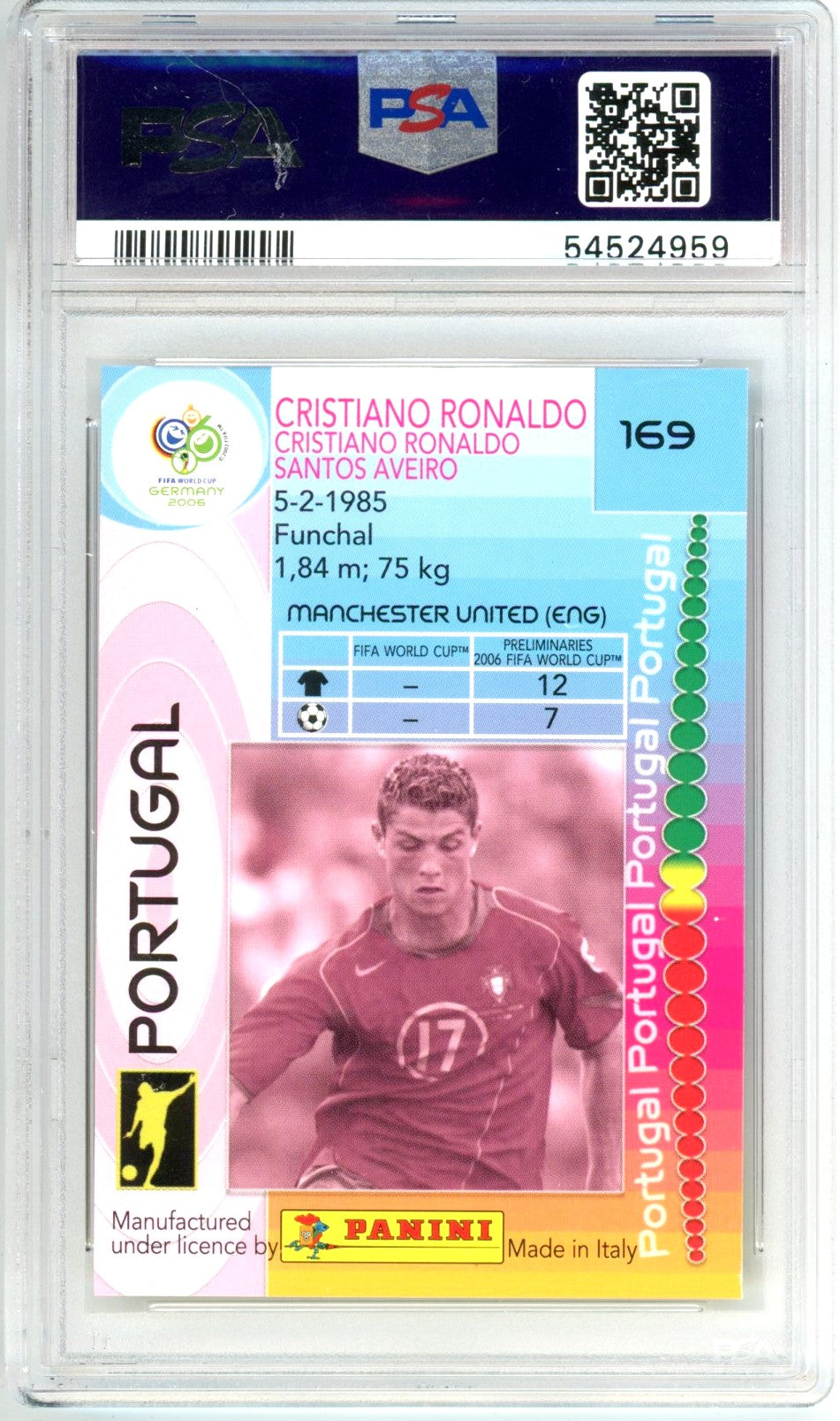 2006 Panini Cristiano Ronaldo World Cup Rookie Germany #169 Graded Soccer Card PSA 7