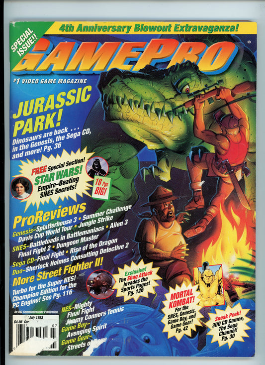 GamePro Vintage Magazine (July, 1993) Jurassic Park Special Issue