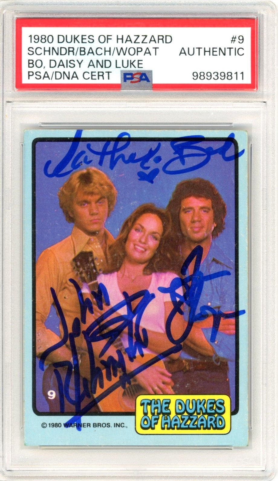 1980 Dukes of Hazzard Trading Card #9 – Multi-Signed by Cast (Bo, Daisy & Luke) – PSA/DNA Certified Authentic POP 50
