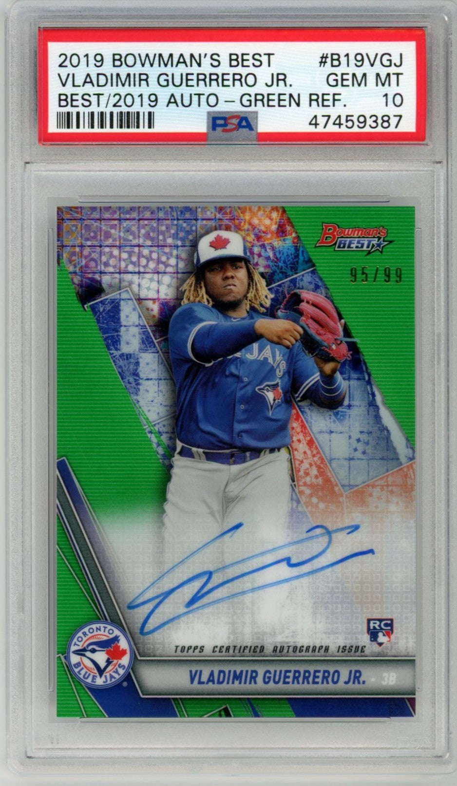 2019 Bowman's Best Vladimir Guerrero Jr. Green Refractor Graded Autograph Rookie Card PSA 10