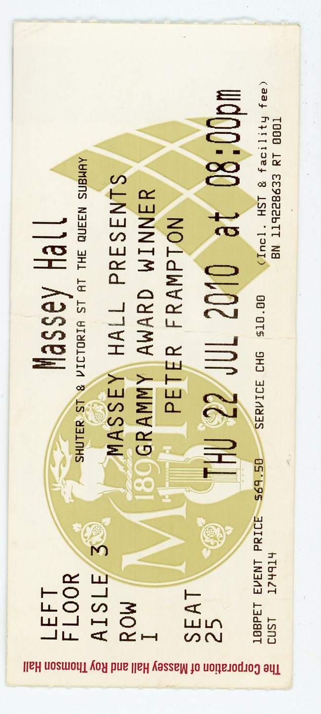 Peter Frampton Vintage Ticket Stub Massey Hall (Toronto, 2010)