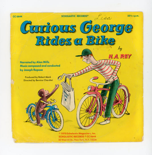 1970 Scholastic Records Curious George Rides a Bike 33RPM 7" Vintage Vinyl Record