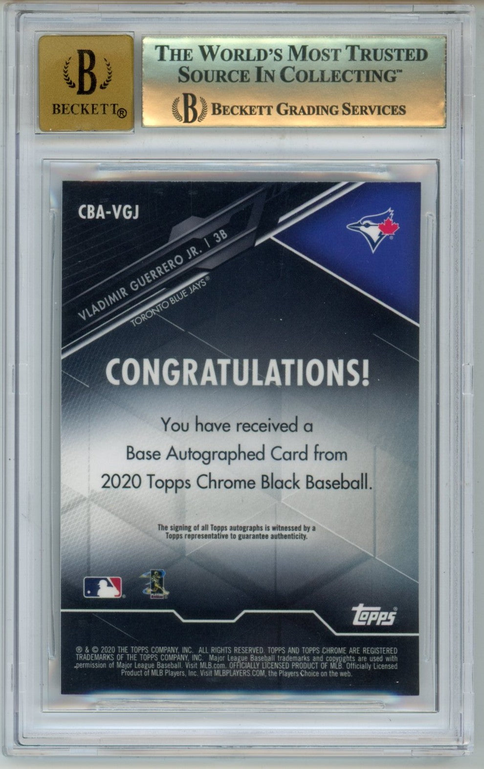 2020 Topps Chrome Black Vladimir Guerrero Jr. Graded Autograph Card BGS 9.5