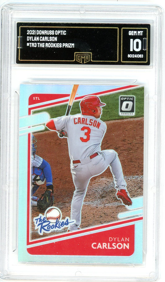 2021 Donruss Optic Dylan Carlson Graded Rookie Card #TR3 GMA 10