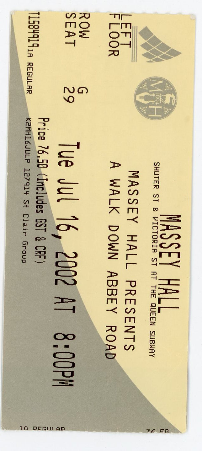 A Walk Down Abbey Road Vintage Ticket Stub Massey Hall (Toronto, 2002)