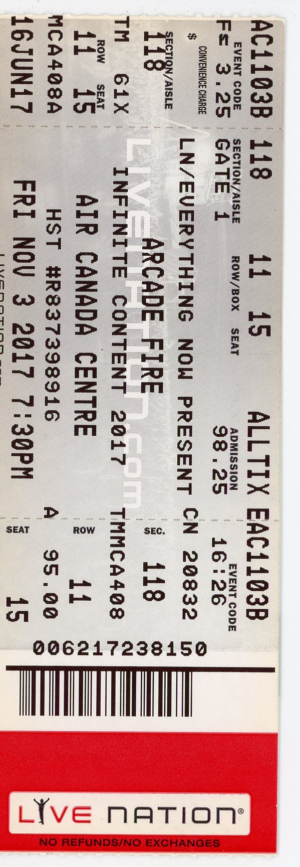 Arcade Fire Ticket Stub Air Canada Centre (Toronto, 2017)