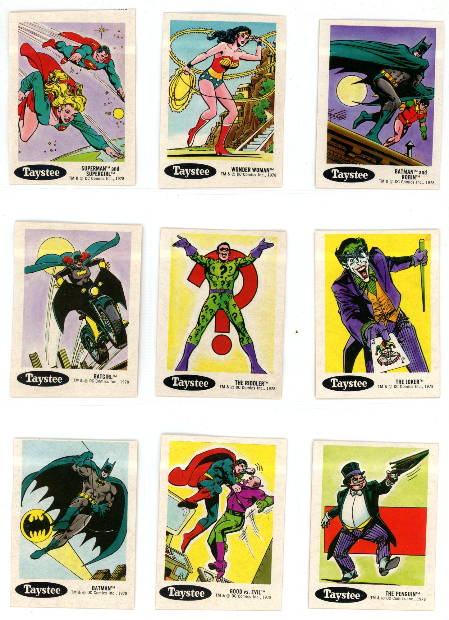 1978 DC Comics Taystee Bread Sticker Cards Complete Set (30 Cards)