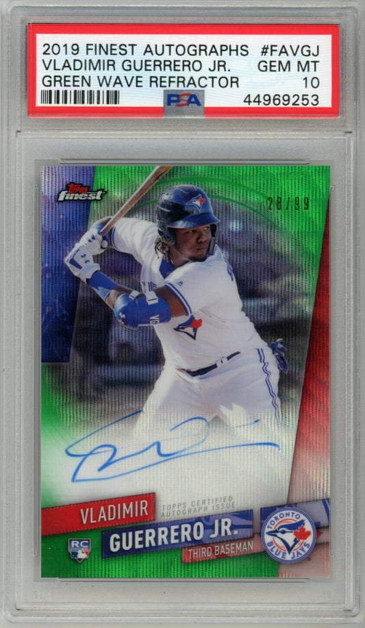 2019 Topps Finest Vladimir Guerrero Jr. Green Wave Refractor Graded Autograph Rookie Card PSA 10