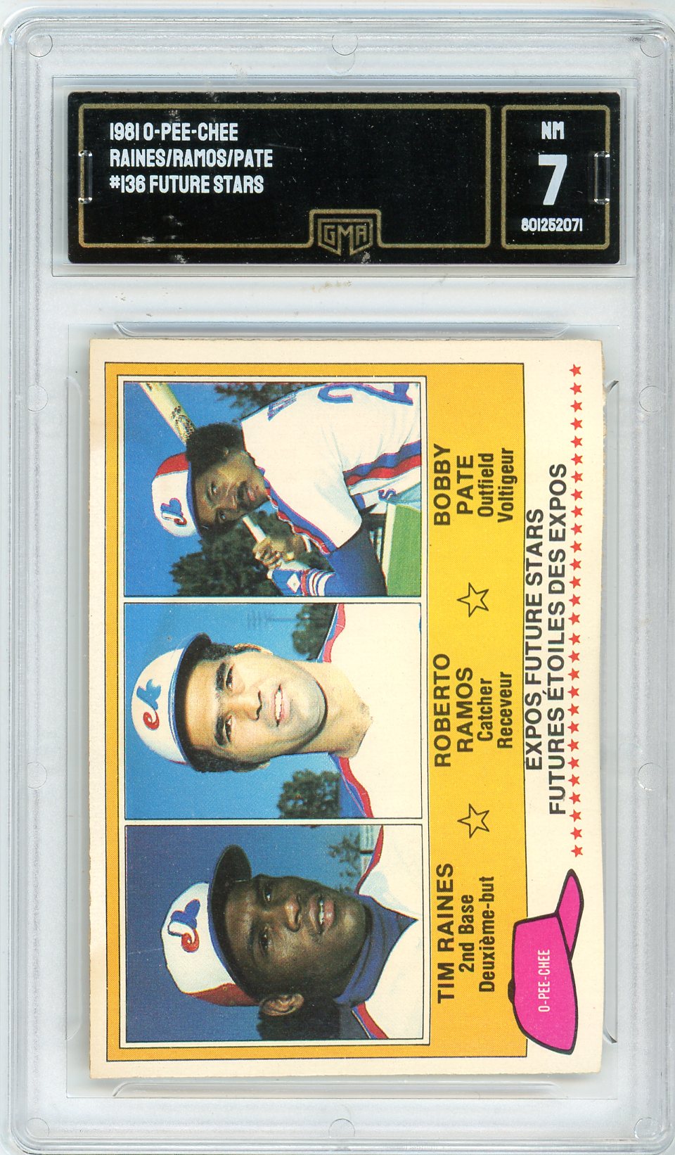 1981 O-Pee-Chee Tim Raines/Ramos/Pate Graded Rookie Card #136 GMA 7