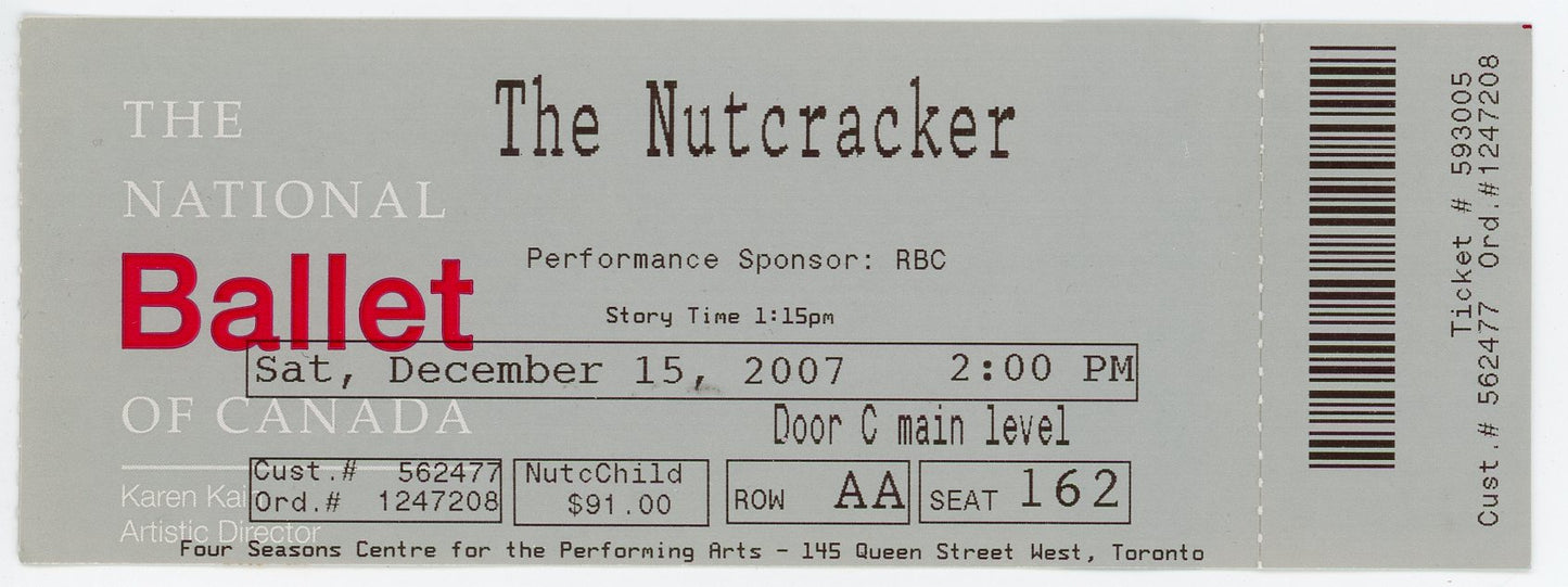 The Nutcracker Ballet Ticket Stub Four Seasons Centre for the Performing Arts (Toronto, 2007)