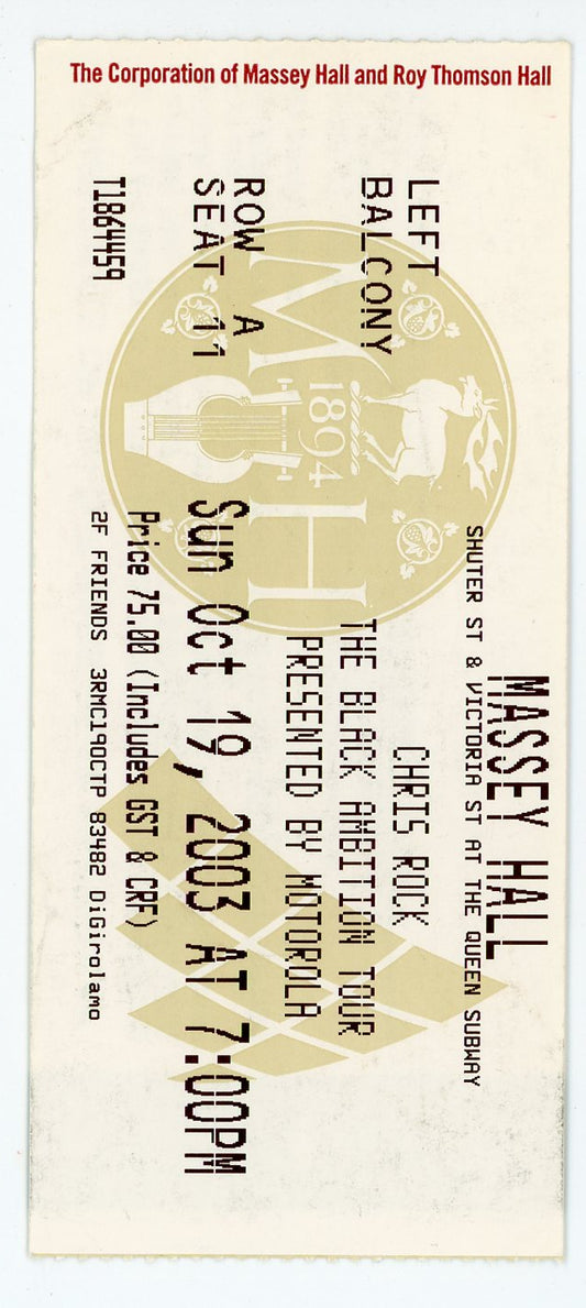 Chris Rock Vintage Ticket Stub Massey Hall (Toronto, 2003)