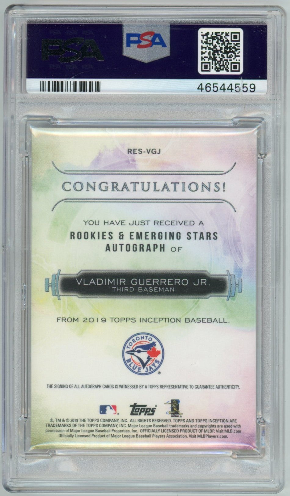 2019 Topps Inception Vladimir Guerrero Jr. Orange Graded Autograph Rookie Card PSA 9